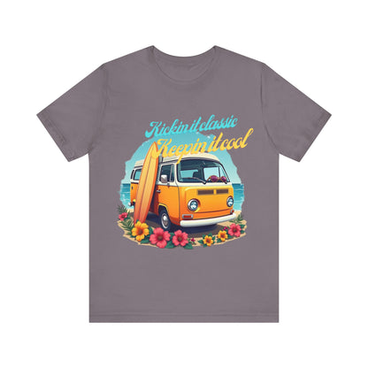 Retro Surfing Tee, Bohemian Beach Shirt, Vintage VW Bus T-Shirt, Unisex Summer Top, Gift for Beach Lovers