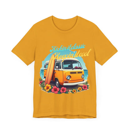 Retro Surfing Tee, Bohemian Beach Shirt, Vintage VW Bus T-Shirt, Unisex Summer Top, Gift for Beach Lovers