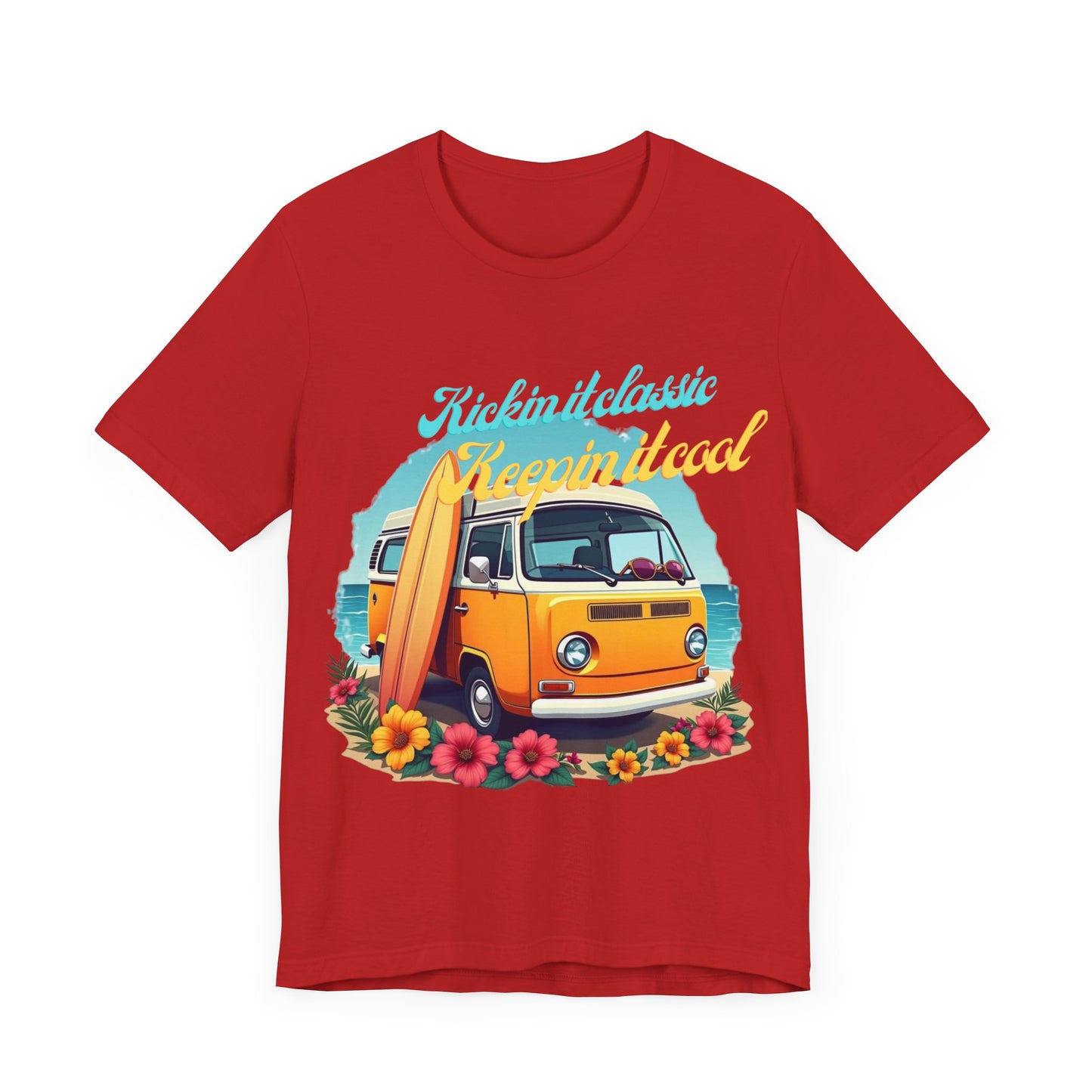 Retro Surfing Tee, Bohemian Beach Shirt, Vintage VW Bus T-Shirt, Unisex Summer Top, Gift for Beach Lovers