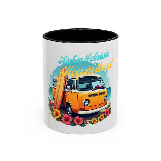 Retro Surfing Accent Coffee Mug, Kickin' It Classic, Beach Lover Gift, Summer Vibes, Fun Kitchen Decor