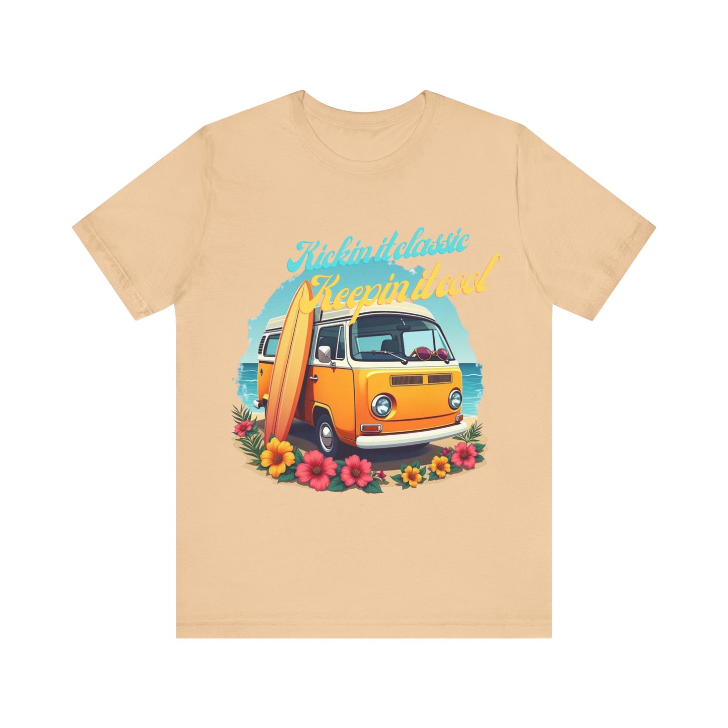 Retro Surfing Tee, Bohemian Beach Shirt, Vintage VW Bus T-Shirt, Unisex Summer Top, Gift for Beach Lovers
