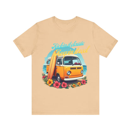 Retro Surfing Tee, Bohemian Beach Shirt, Vintage VW Bus T-Shirt, Unisex Summer Top, Gift for Beach Lovers