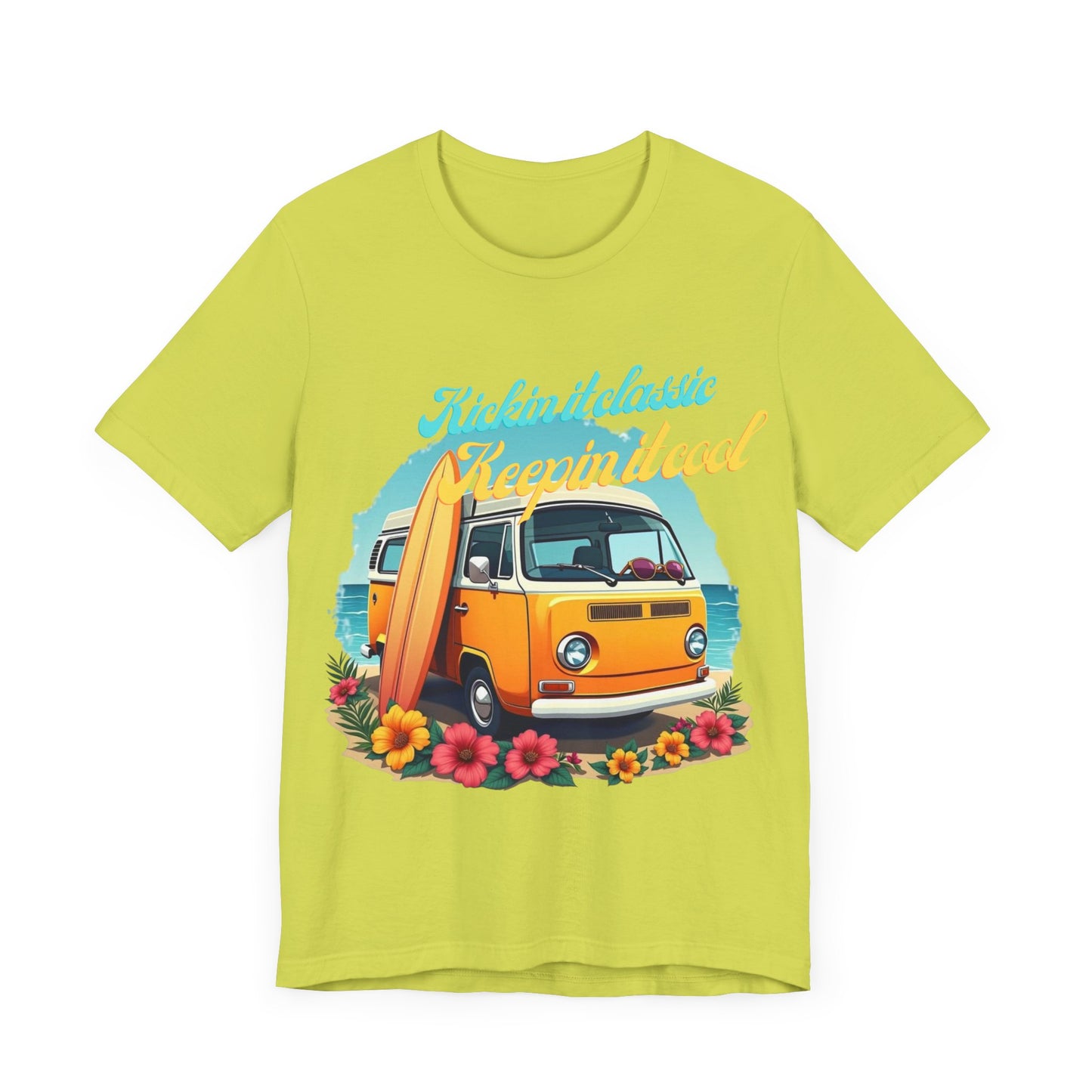 Retro Surfing Tee, Bohemian Beach Shirt, Vintage VW Bus T-Shirt, Unisex Summer Top, Gift for Beach Lovers