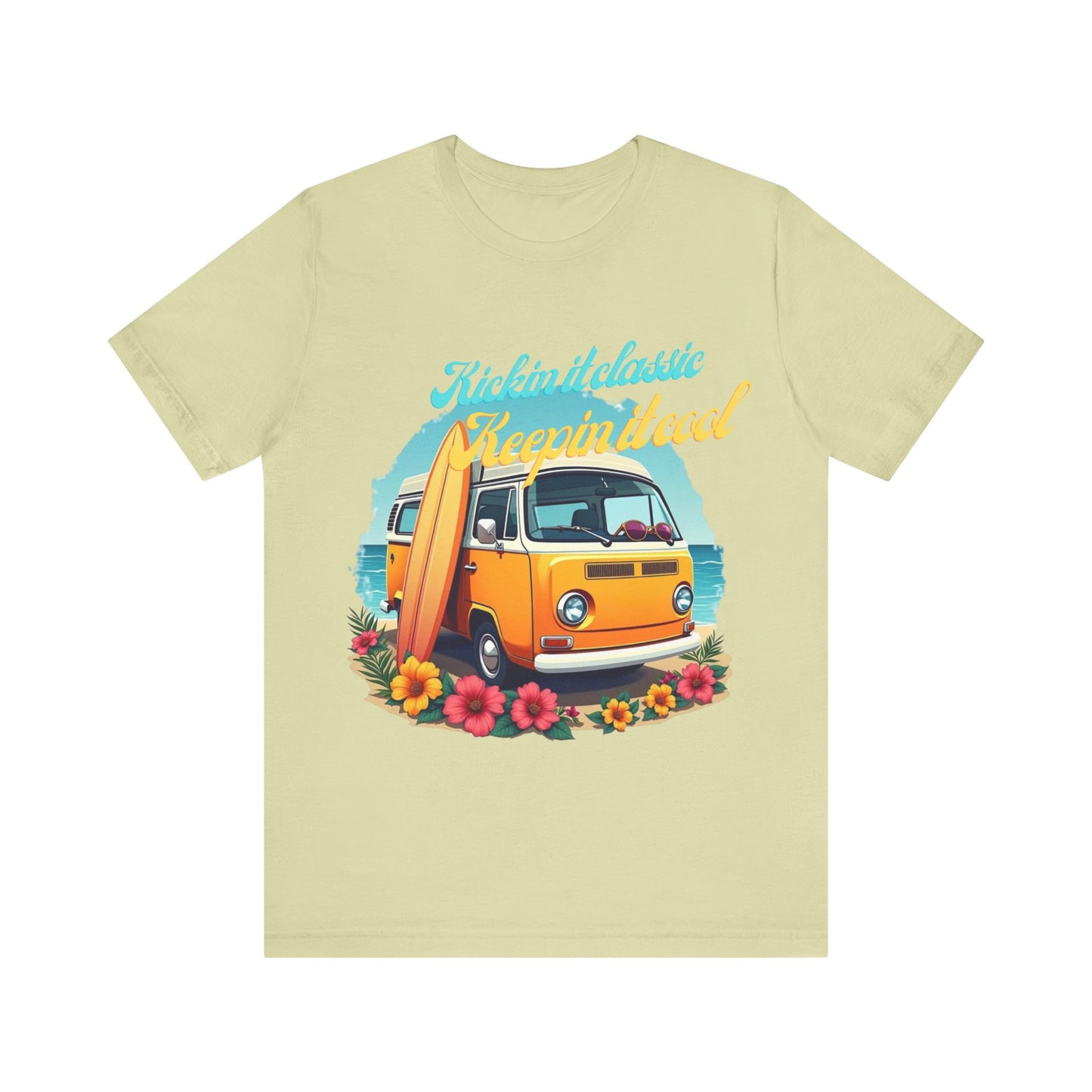 Retro Surfing Tee, Bohemian Beach Shirt, Vintage VW Bus T-Shirt, Unisex Summer Top, Gift for Beach Lovers