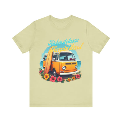 Retro Surfing Tee, Bohemian Beach Shirt, Vintage VW Bus T-Shirt, Unisex Summer Top, Gift for Beach Lovers