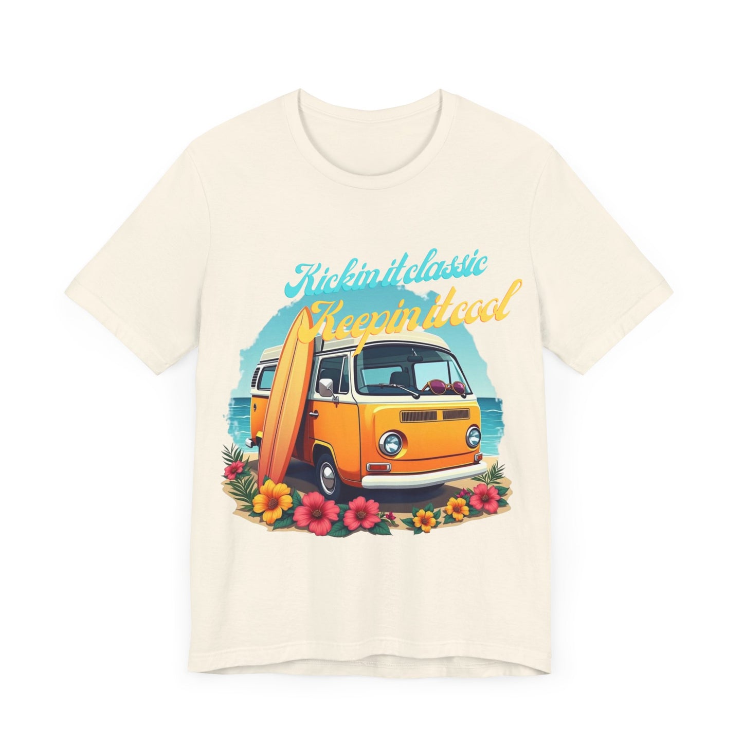 Retro Surfing Tee, Bohemian Beach Shirt, Vintage VW Bus T-Shirt, Unisex Summer Top, Gift for Beach Lovers