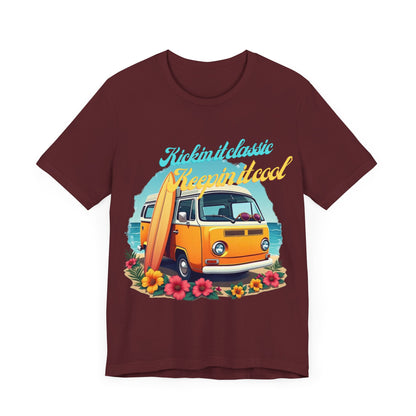 Retro Surfing Tee, Bohemian Beach Shirt, Vintage VW Bus T-Shirt, Unisex Summer Top, Gift for Beach Lovers