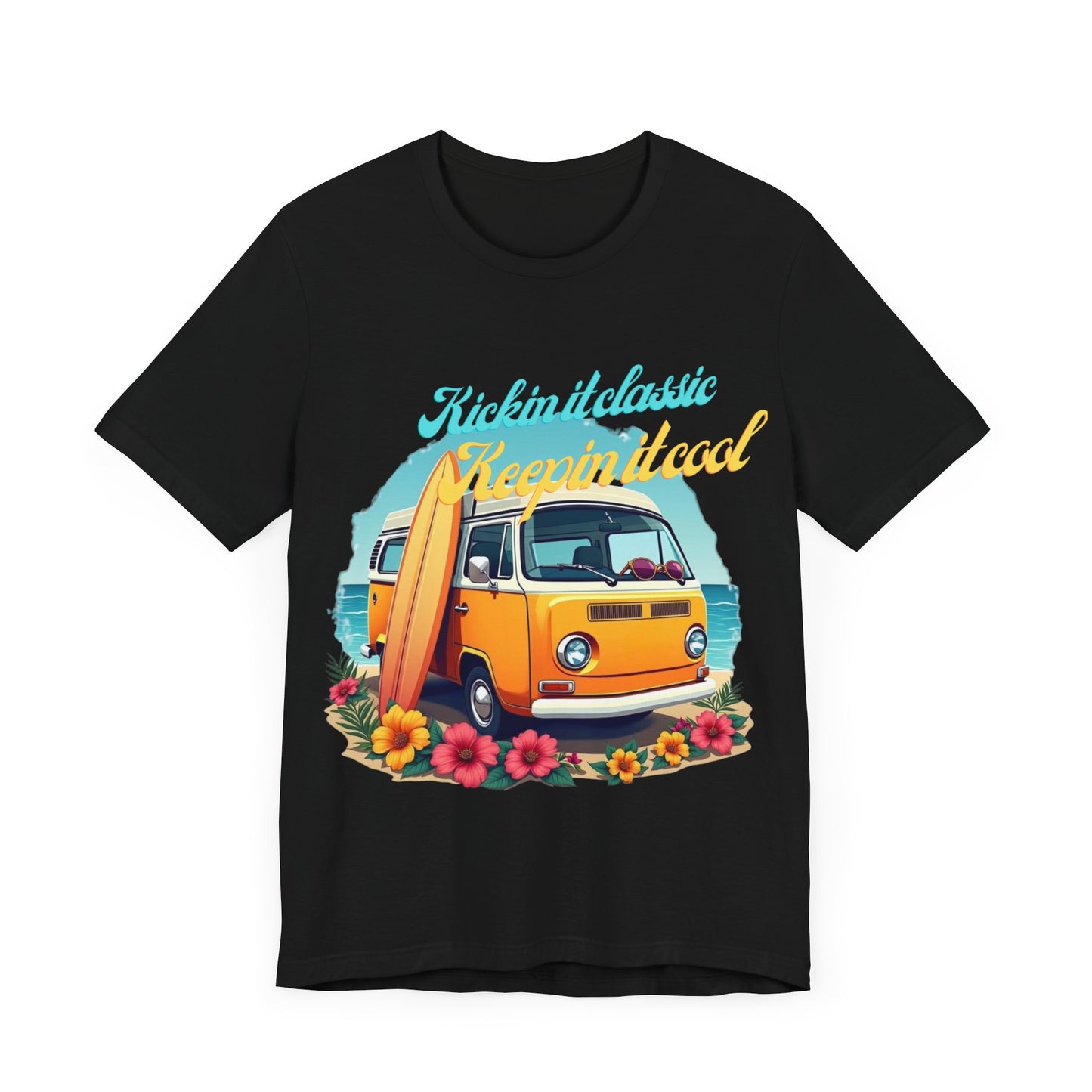 Retro Surfing Tee, Bohemian Beach Shirt, Vintage VW Bus T-Shirt, Unisex Summer Top, Gift for Beach Lovers