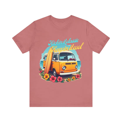 Retro Surfing Tee, Bohemian Beach Shirt, Vintage VW Bus T-Shirt, Unisex Summer Top, Gift for Beach Lovers