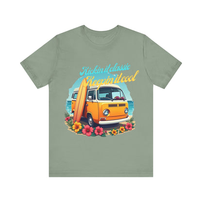 Retro Surfing Tee, Bohemian Beach Shirt, Vintage VW Bus T-Shirt, Unisex Summer Top, Gift for Beach Lovers