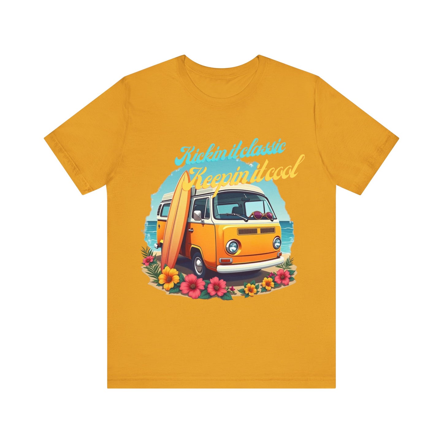 Retro Surfing Tee, Bohemian Beach Shirt, Vintage VW Bus T-Shirt, Unisex Summer Top, Gift for Beach Lovers