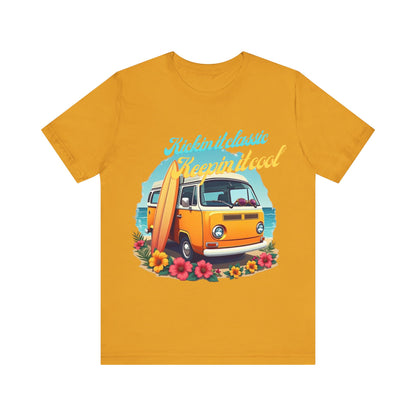 Retro Surfing Tee, Bohemian Beach Shirt, Vintage VW Bus T-Shirt, Unisex Summer Top, Gift for Beach Lovers