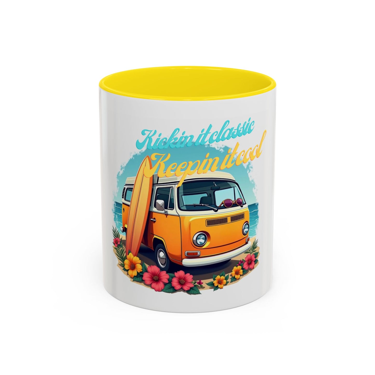 Retro Surfing Accent Coffee Mug, Kickin' It Classic, Beach Lover Gift, Summer Vibes, Fun Kitchen Decor