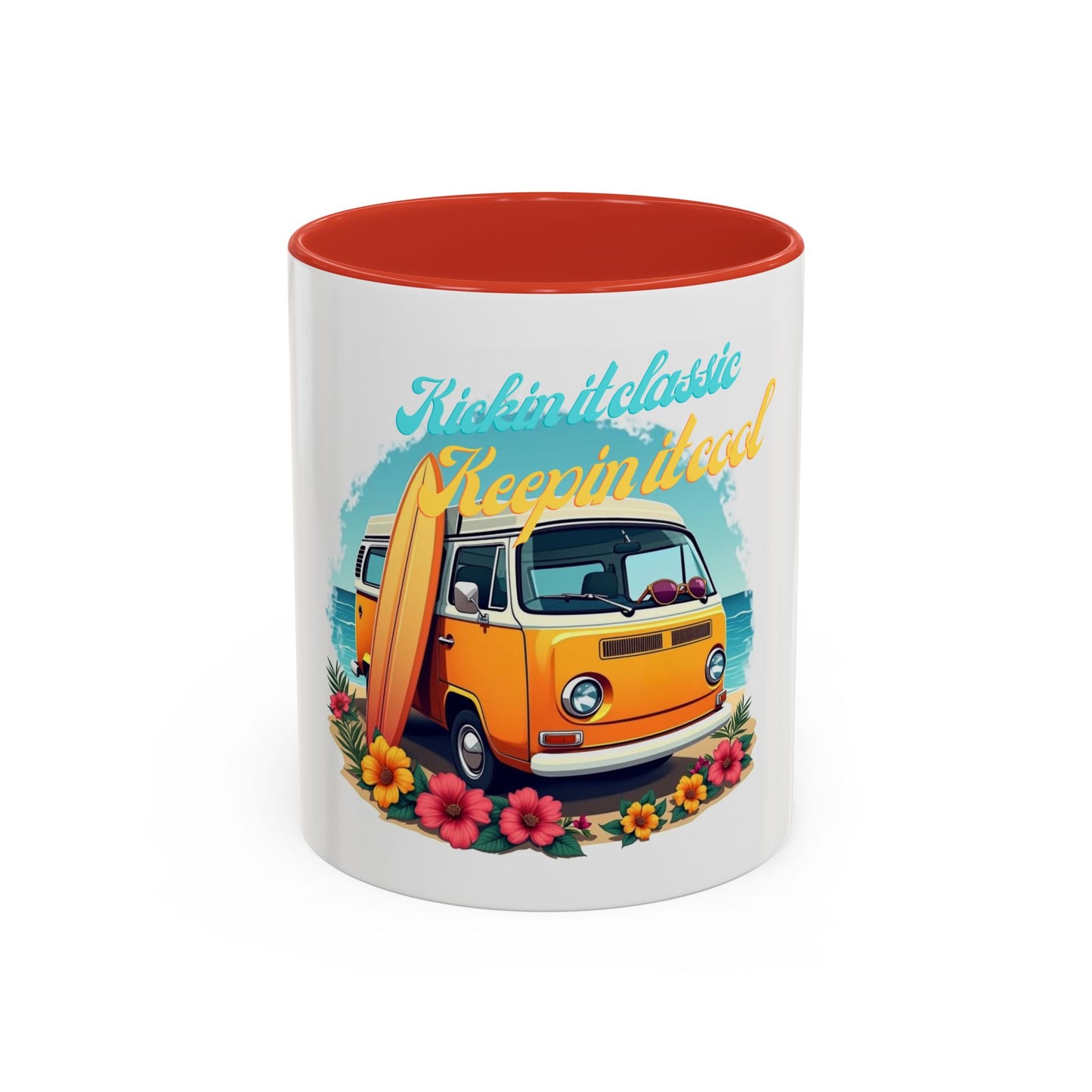 Retro Surfing Accent Coffee Mug, Kickin' It Classic, Beach Lover Gift, Summer Vibes, Fun Kitchen Decor