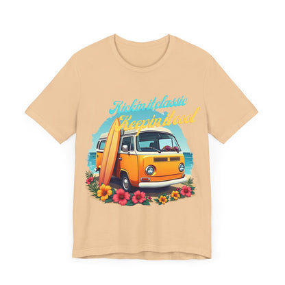 Retro Surfing Tee, Bohemian Beach Shirt, Vintage VW Bus T-Shirt, Unisex Summer Top, Gift for Beach Lovers