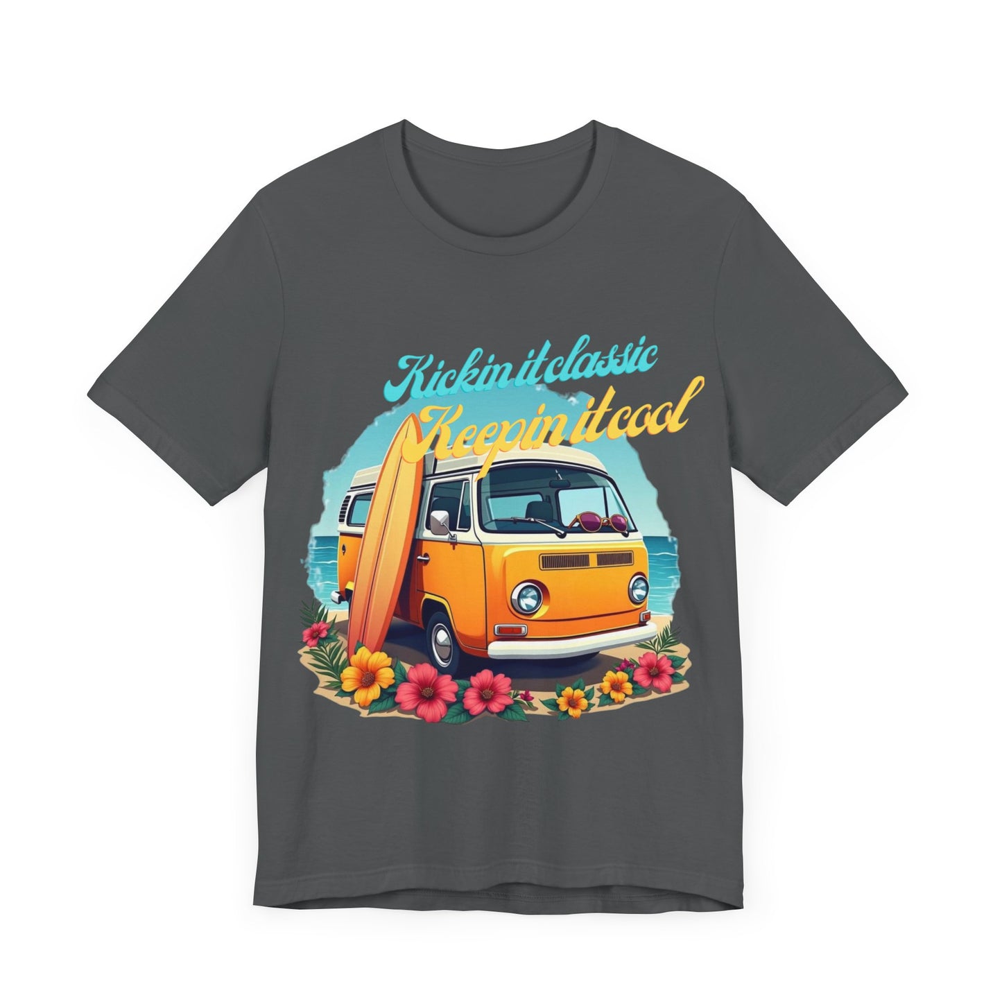 Retro Surfing Tee, Bohemian Beach Shirt, Vintage VW Bus T-Shirt, Unisex Summer Top, Gift for Beach Lovers
