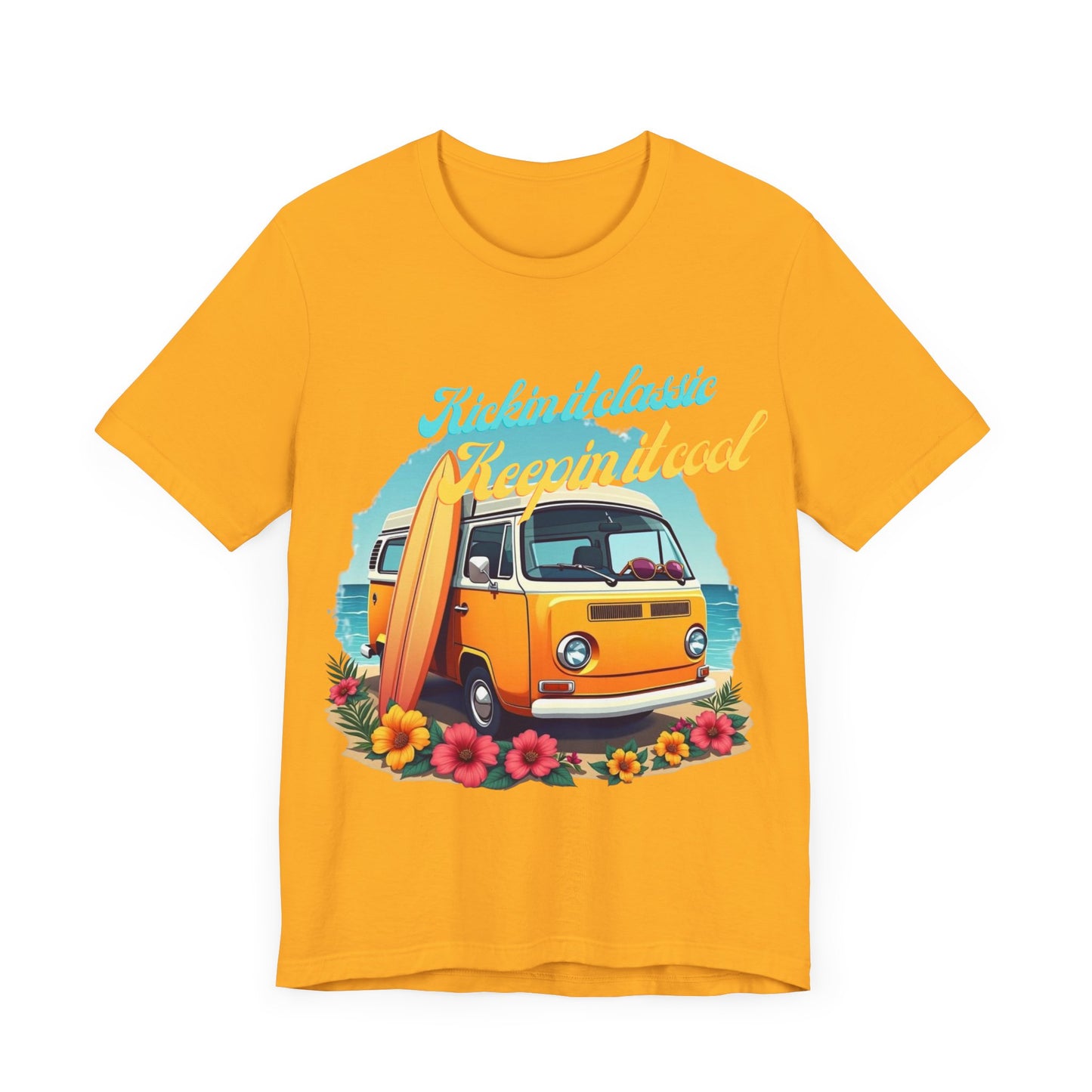 Retro Surfing Tee, Bohemian Beach Shirt, Vintage VW Bus T-Shirt, Unisex Summer Top, Gift for Beach Lovers