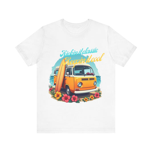 Retro Surfing Tee, Bohemian Beach Shirt, Vintage VW Bus T-Shirt, Unisex Summer Top, Gift for Beach Lovers