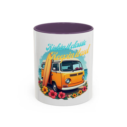 Retro Surfing Accent Coffee Mug, Kickin' It Classic, Beach Lover Gift, Summer Vibes, Fun Kitchen Decor