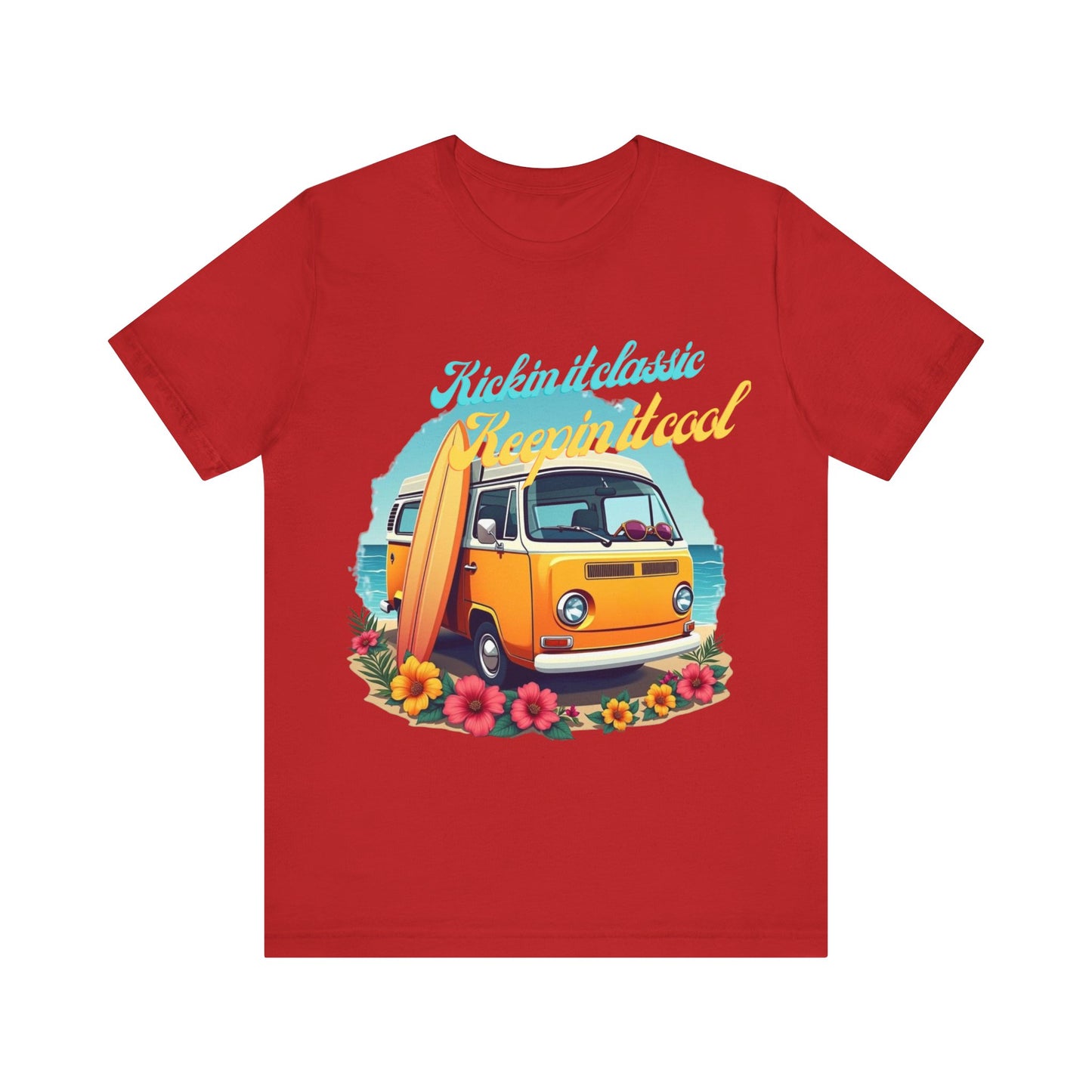 Retro Surfing Tee, Bohemian Beach Shirt, Vintage VW Bus T-Shirt, Unisex Summer Top, Gift for Beach Lovers