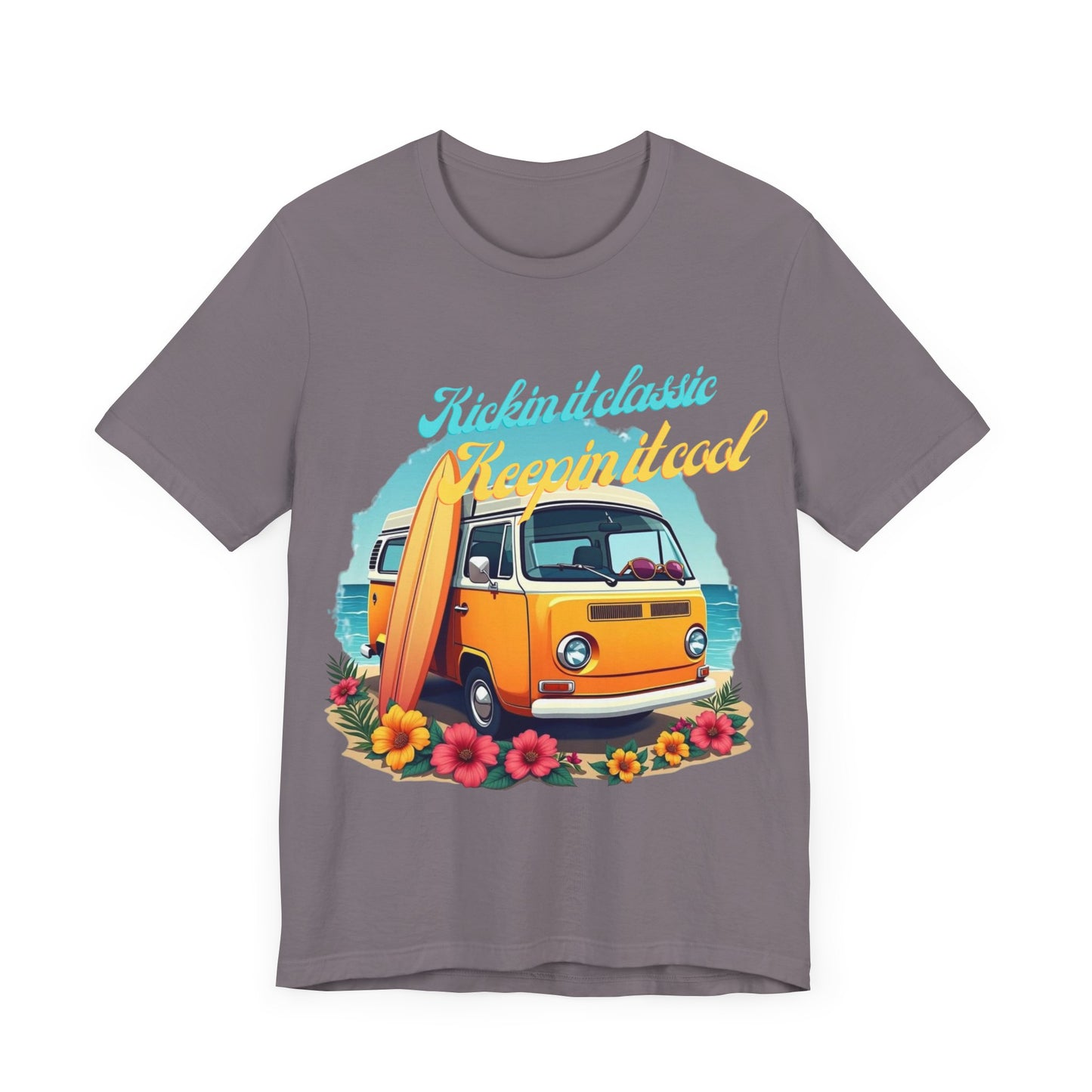 Retro Surfing Tee, Bohemian Beach Shirt, Vintage VW Bus T-Shirt, Unisex Summer Top, Gift for Beach Lovers