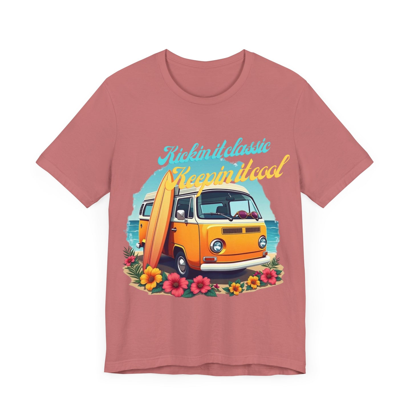Retro Surfing Tee, Bohemian Beach Shirt, Vintage VW Bus T-Shirt, Unisex Summer Top, Gift for Beach Lovers