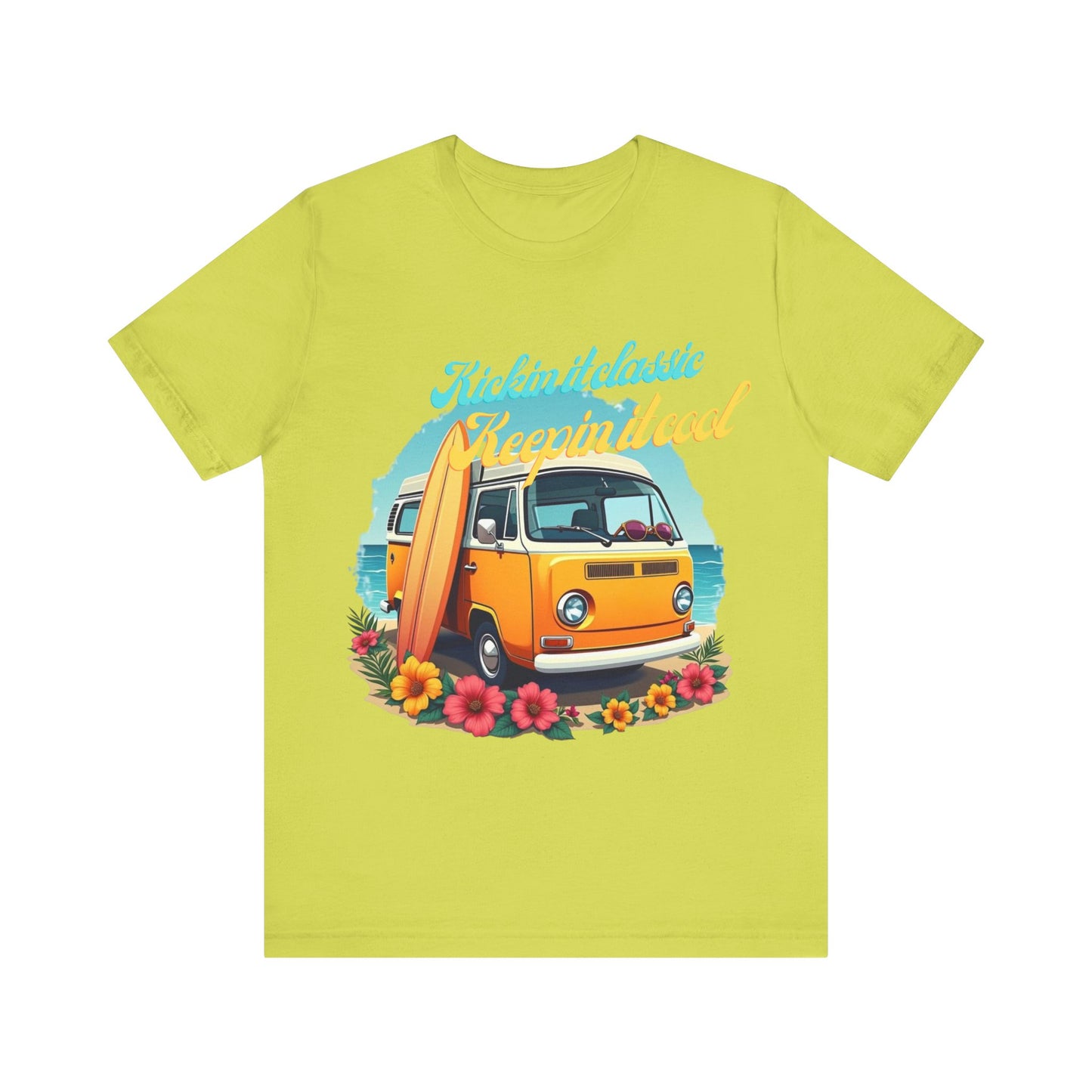 Retro Surfing Tee, Bohemian Beach Shirt, Vintage VW Bus T-Shirt, Unisex Summer Top, Gift for Beach Lovers