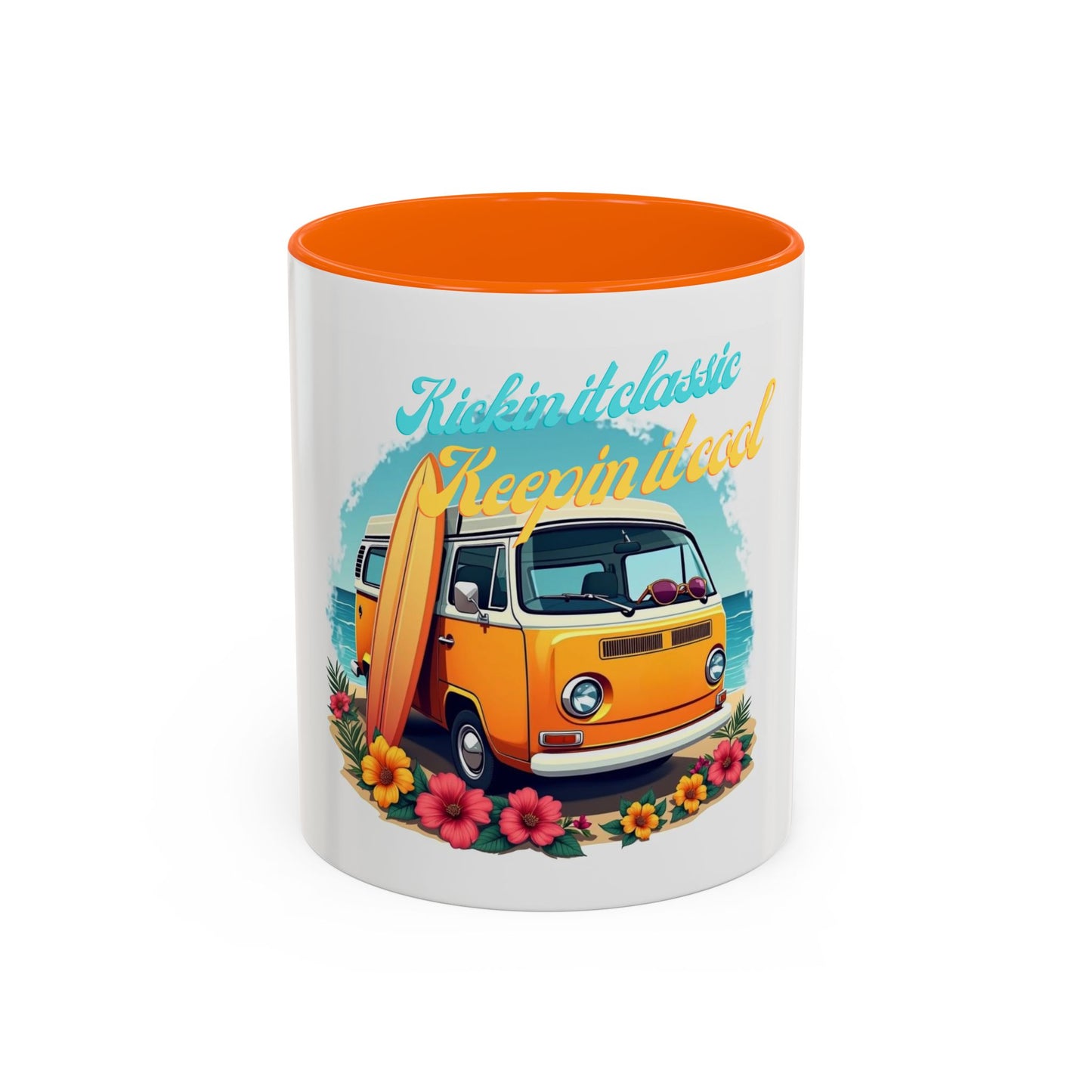 Retro Surfing Accent Coffee Mug, Kickin' It Classic, Beach Lover Gift, Summer Vibes, Fun Kitchen Decor