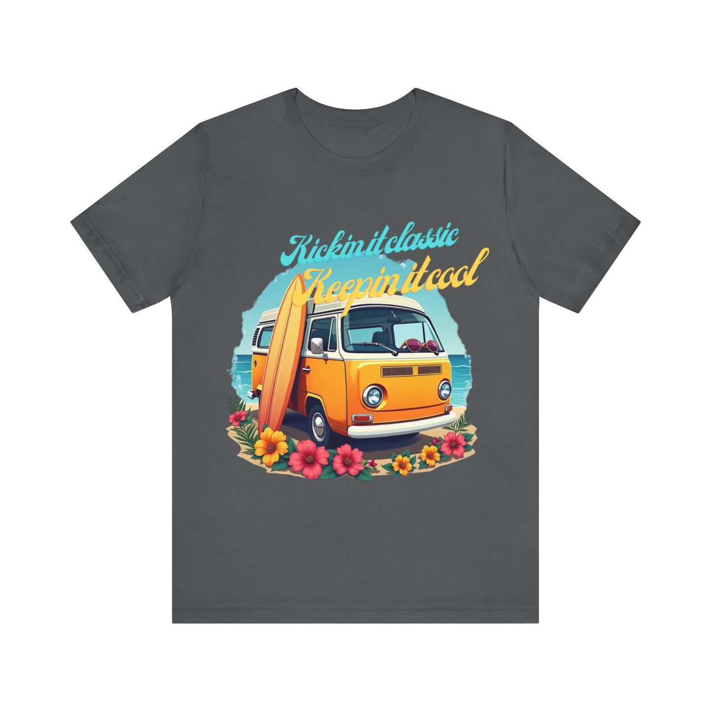 Retro Surfing Tee, Bohemian Beach Shirt, Vintage VW Bus T-Shirt, Unisex Summer Top, Gift for Beach Lovers
