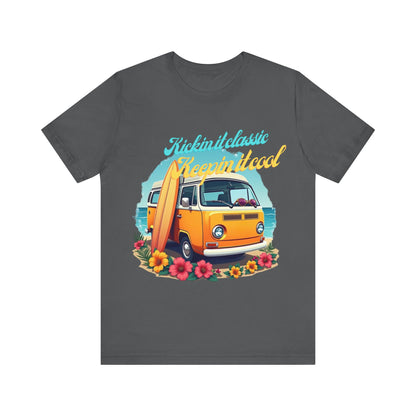 Retro Surfing Tee, Bohemian Beach Shirt, Vintage VW Bus T-Shirt, Unisex Summer Top, Gift for Beach Lovers