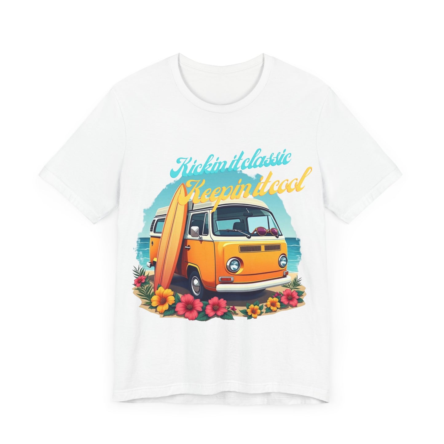 Retro Surfing Tee, Bohemian Beach Shirt, Vintage VW Bus T-Shirt, Unisex Summer Top, Gift for Beach Lovers