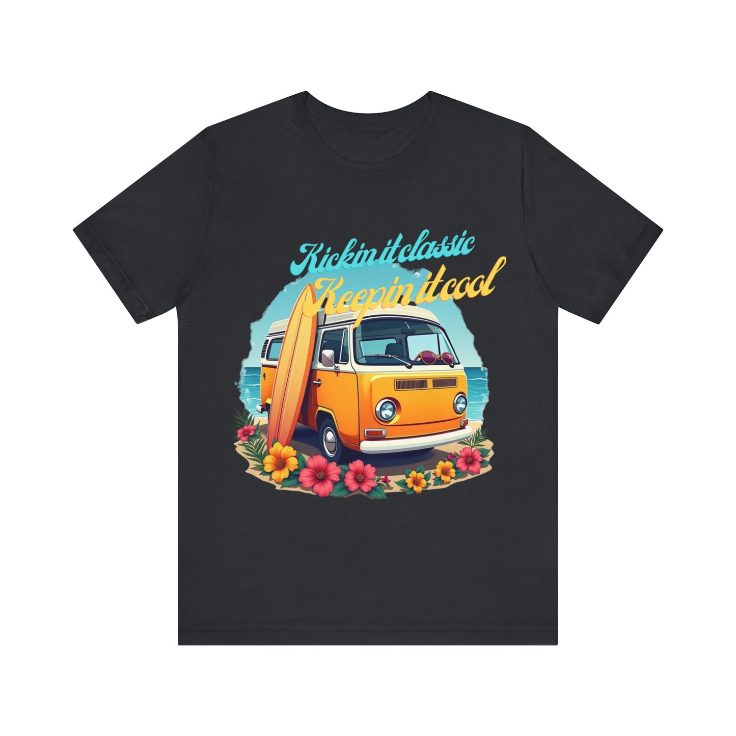 Retro Surfing Tee, Bohemian Beach Shirt, Vintage VW Bus T-Shirt, Unisex Summer Top, Gift for Beach Lovers