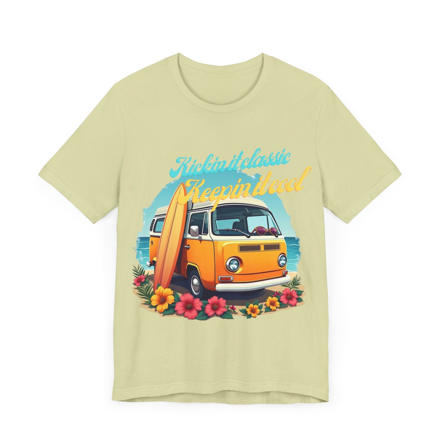 Retro Surfing Tee, Bohemian Beach Shirt, Vintage VW Bus T-Shirt, Unisex Summer Top, Gift for Beach Lovers